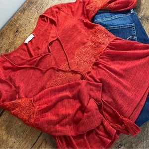 ALTAR’D STATE women’s Orange Medium Bohemian Blouse Bell Sleeve